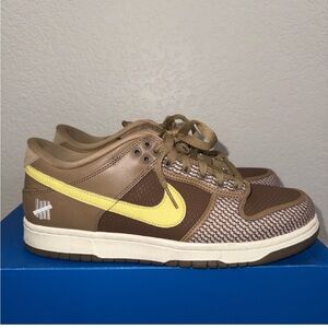 Nike Undefeated Low-Top Dunk Sneakers with Yellow Swoosh and Brown Knit